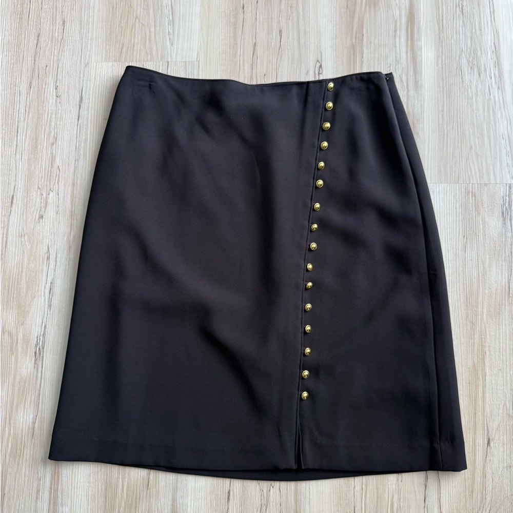 Talbots Black Pencil Skirt Size 14 Gold Button Detail Classic Office Career NWT